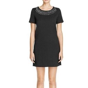 Cupcakes and Cashmere Black Madora Jeweled Neckline Waffle Knit Dress Size Small